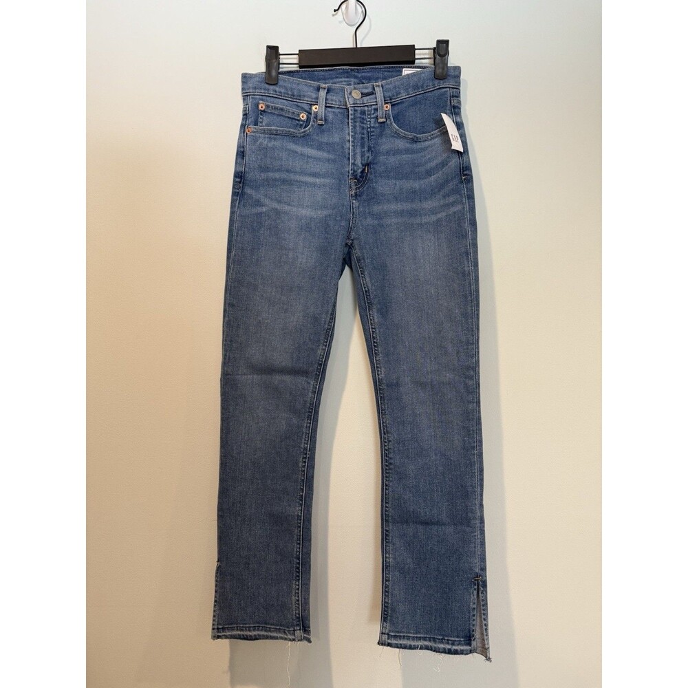 NEW Gap Vintage Slim Mid Rise Jeans Womens 2 Short Raw Hem Slit Stretch Cotton